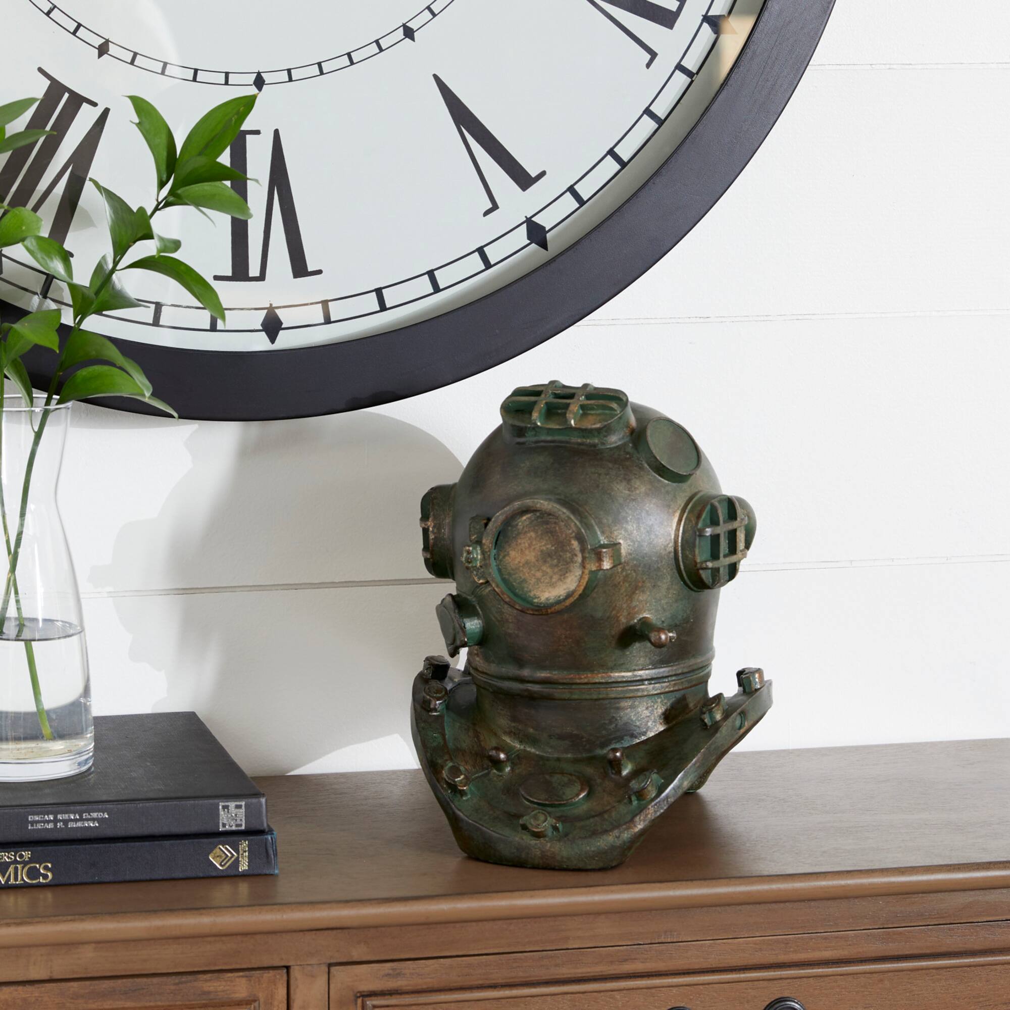 Bronze Polystone Coastal Decorative Antique Diving Helmet, 10" x 8" x 9"